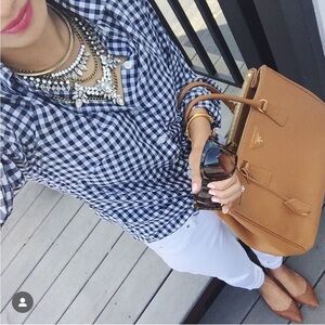 J.Crew Navy Gingham Classic Button Down in XS Petite.